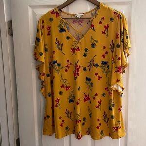 Mustard Flutter Sleeve Blouse 18/20 EST 1946